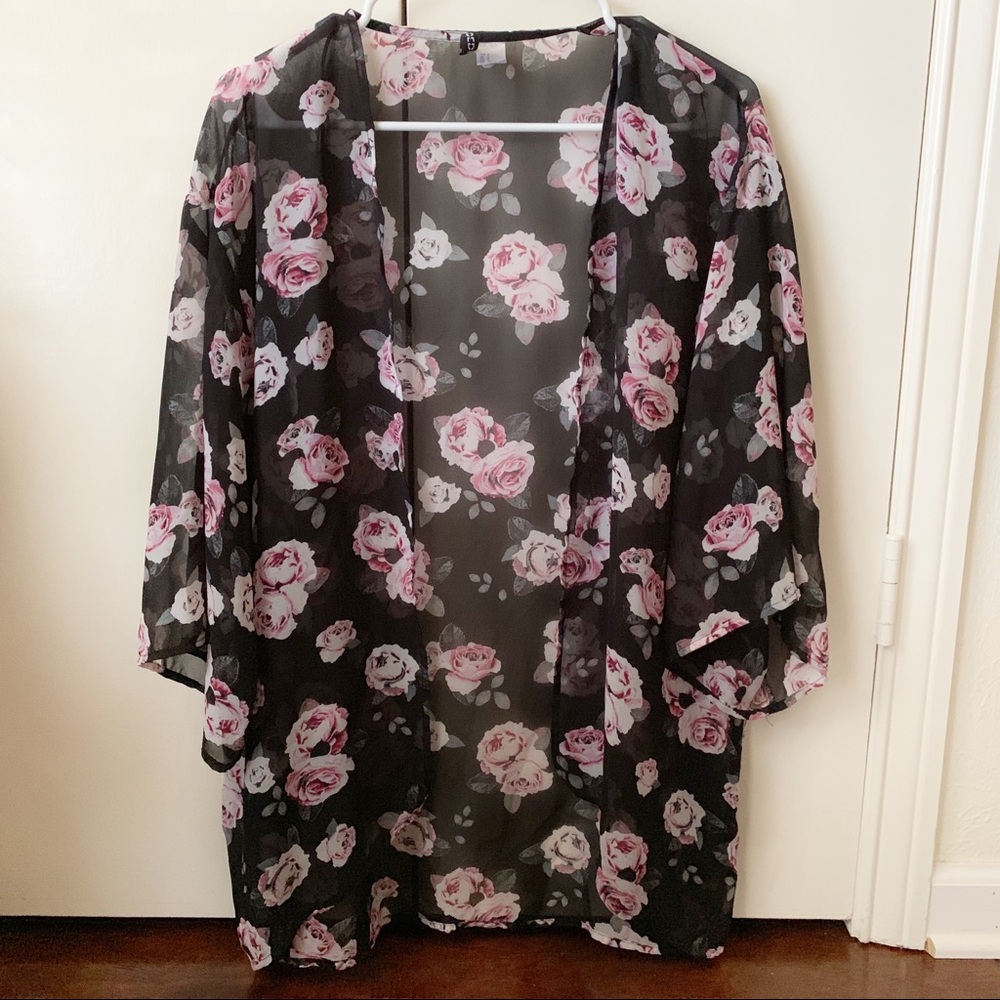 H&M Black And Pink Floral Kimono